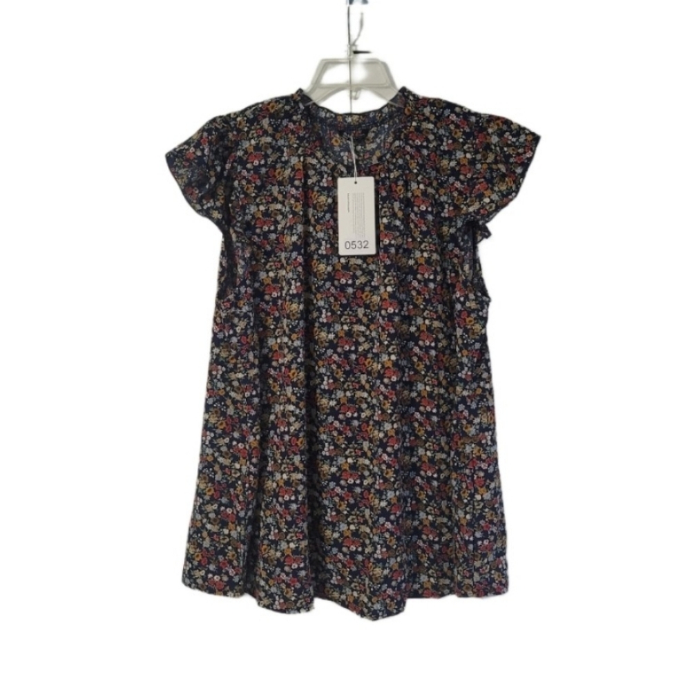 BloomChic Women's Floral Ruffled Cap Sleeve Mock Neck Blouse Plus Size 22-24/3X